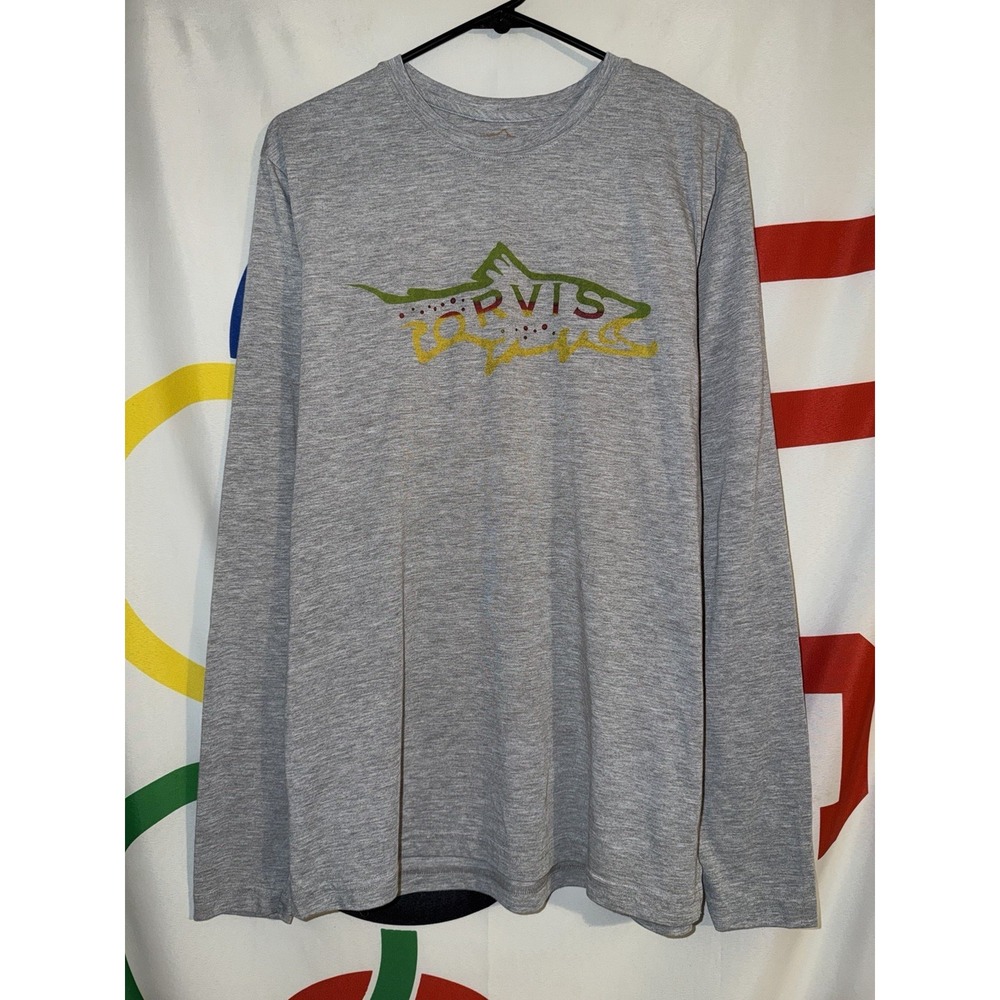 Orvis Trout Bum T Shirt Mens Medium Gray Long Sleeve Fishing